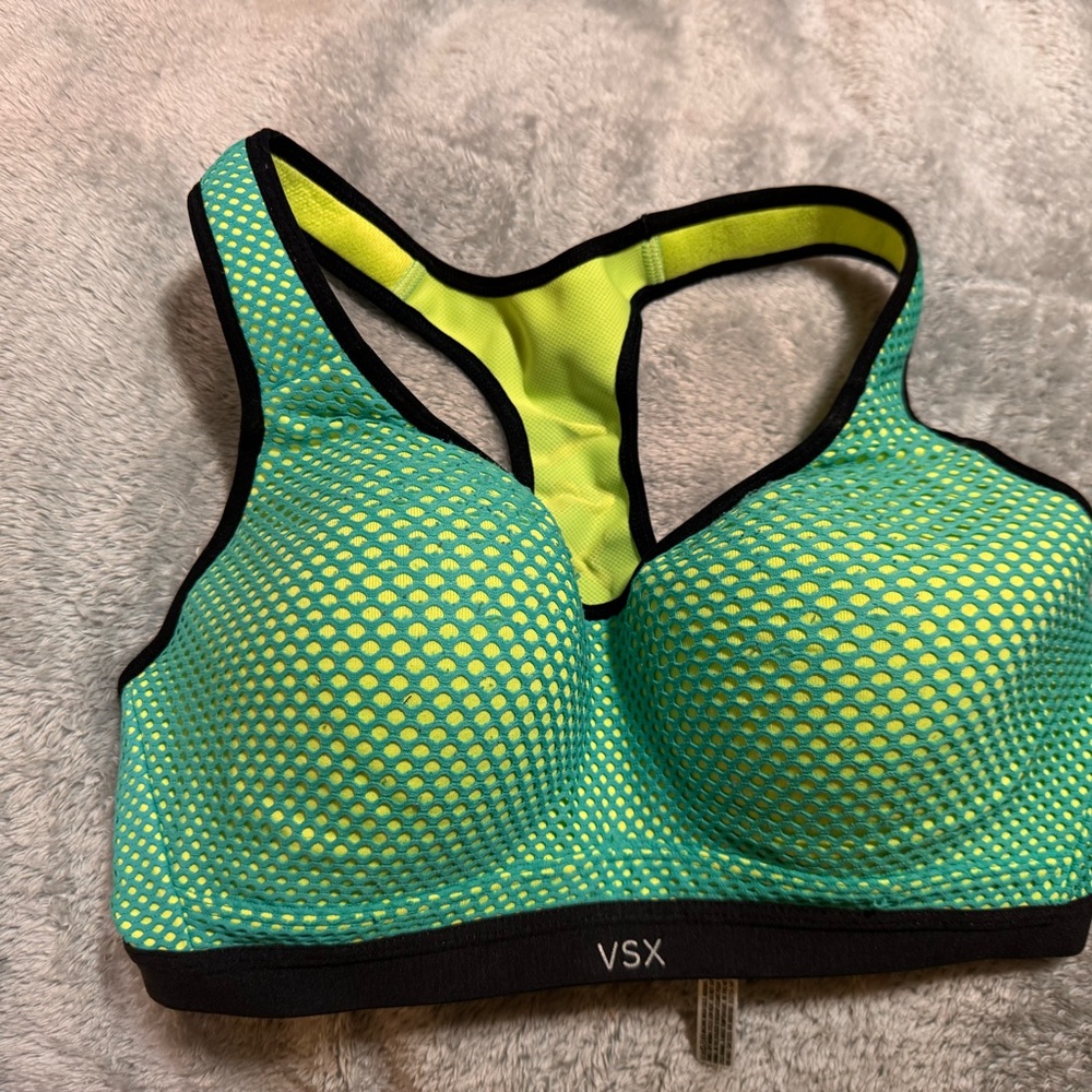 VSX Turquoise and Yellow Racerback Sports Bra, 34D